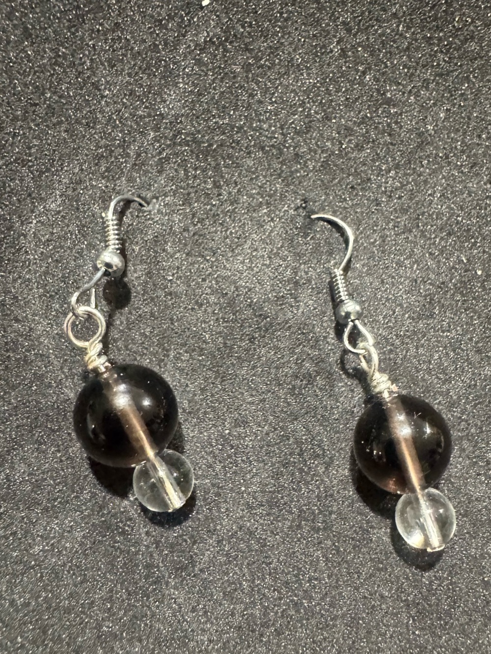 Smokey quartz and clear glass Drop Earrings in Black and Clear